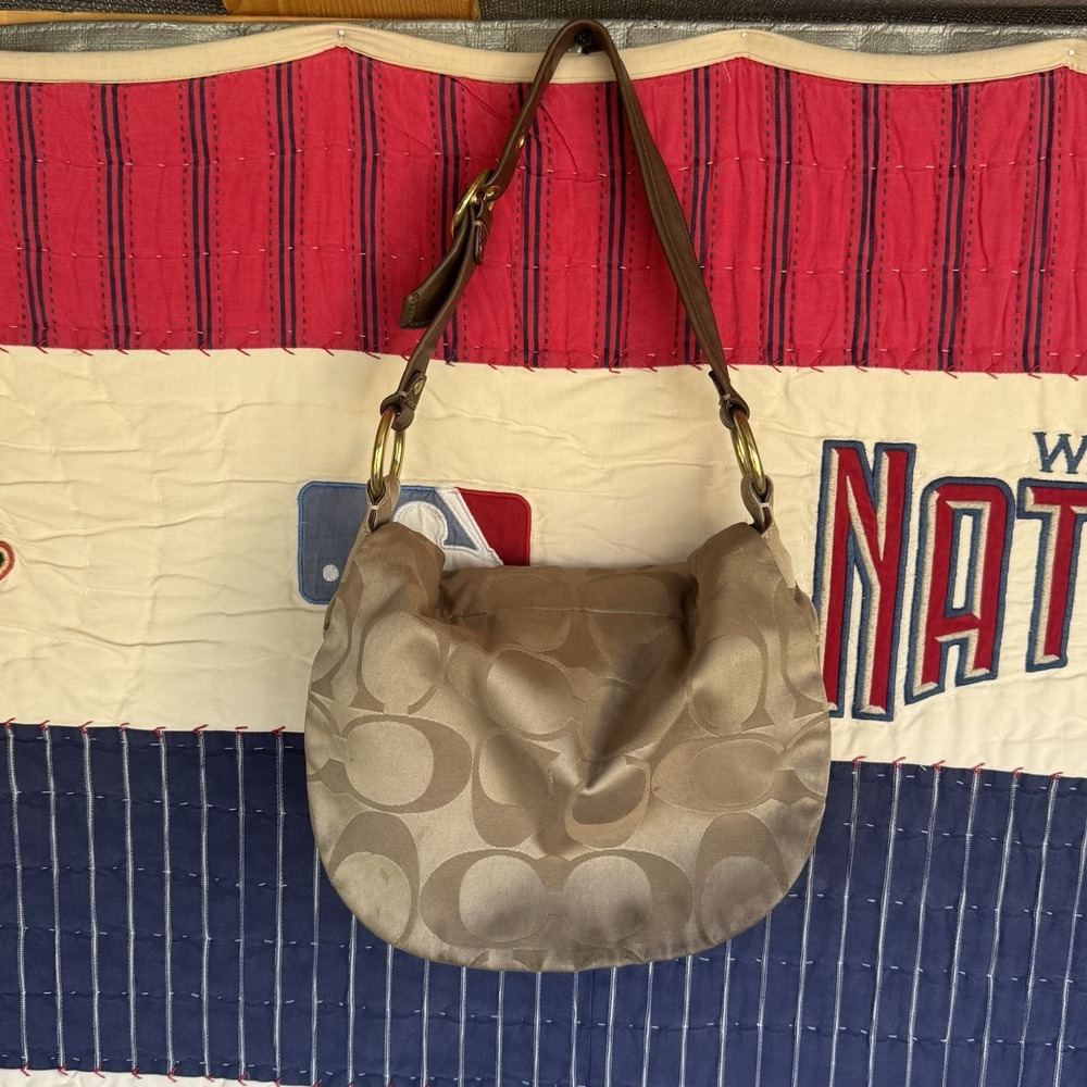 Coach 13641 Ali Y2K Khaki Signature Sateen Bronze Leather RARE Shoulder Hobo Bag